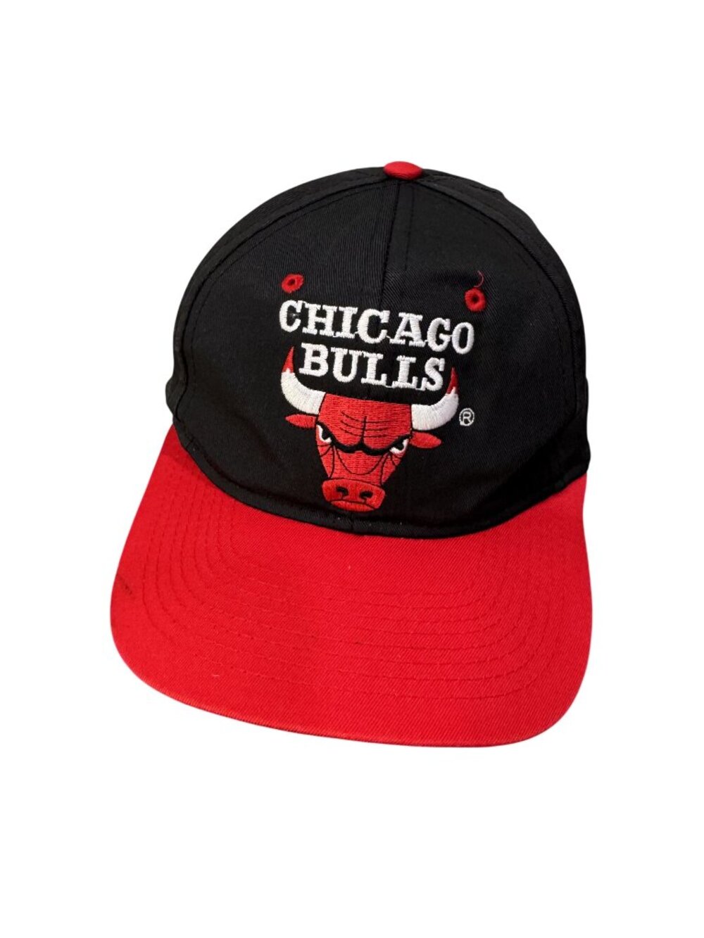 Vintage 1990's Chicago Bulls Snapback Hat Cap NBA Logo 7 Black Red Embroidered